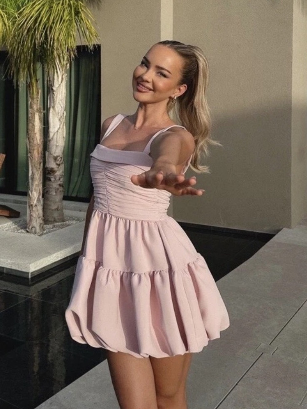 Zara Soft Pink Draped Balloon Mini Dress - Picture 3 of 6